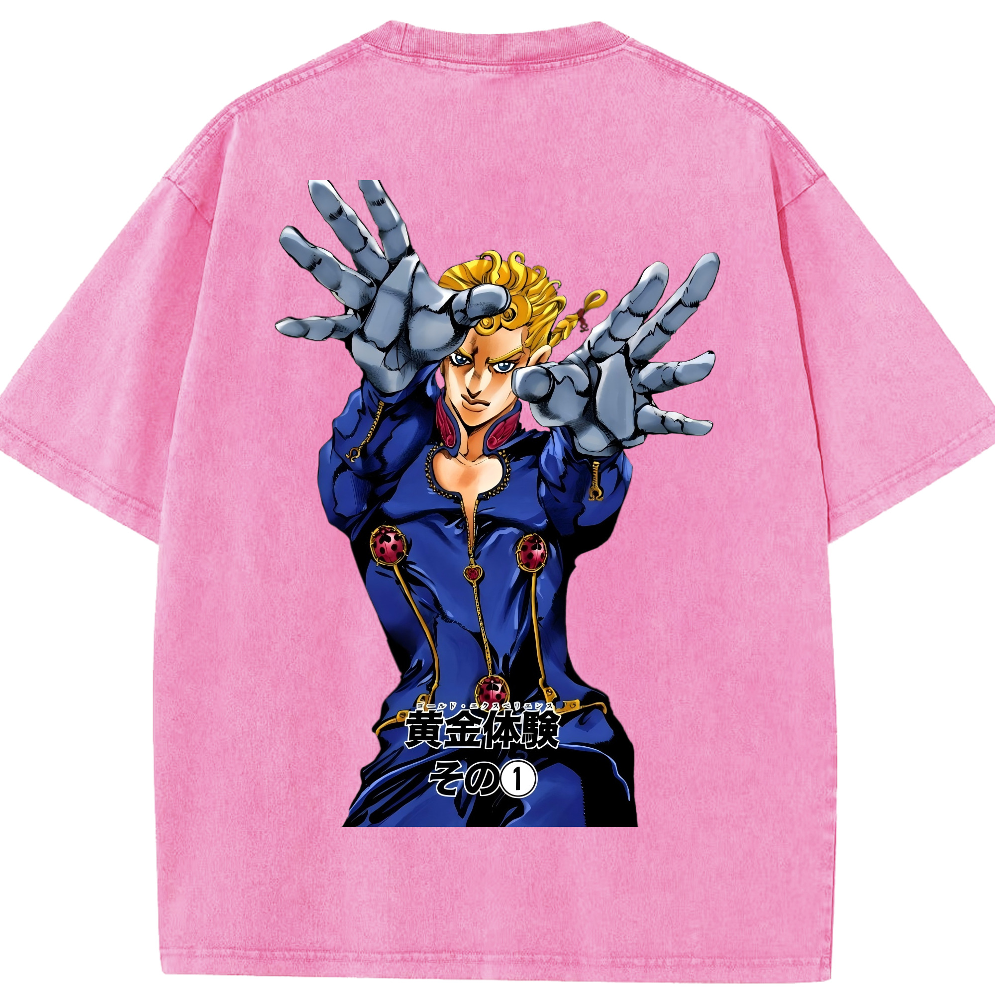 （画像用） ジョジョの奇妙な冒険 ジョルノ?ジョバァーナ JoJo's Bizarre Adventure Giorno Giovanna 綿100% ヴィンテージ風 半袖Tシャツ（背面プリント）
